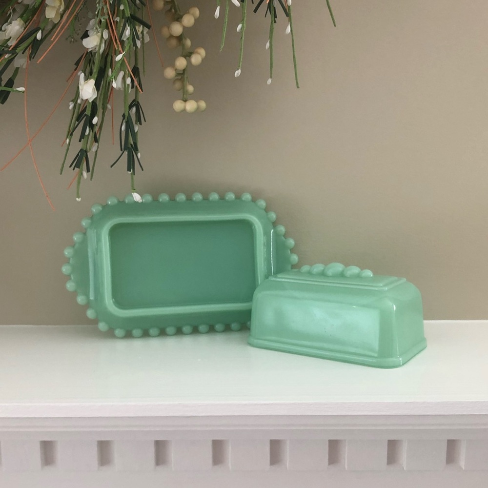 Light Green Butter Dish 7” Vintage - Picture 7 of 13